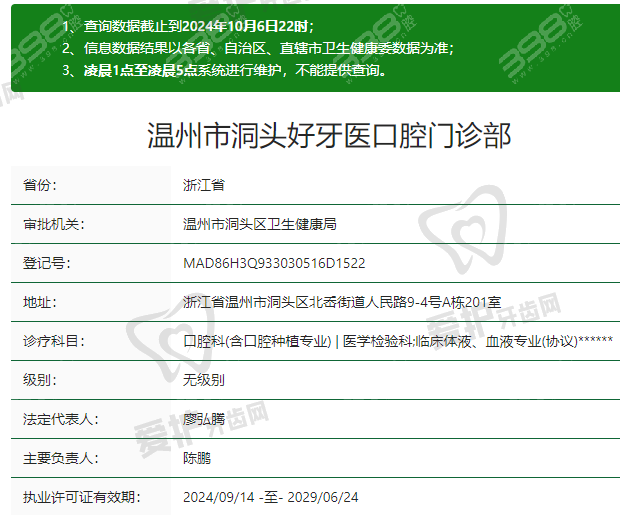 三、温州好牙医口腔门诊部基本资料：
