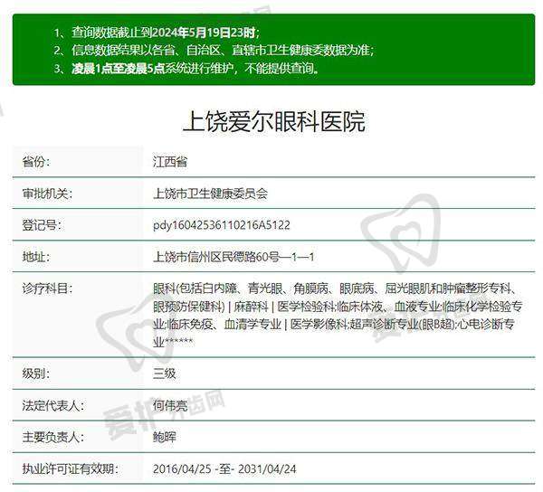 三、上饶爱尔眼科医院基本资料: